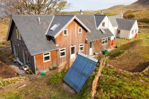 Solar thermal panel for heating water on a house at Cleadale on