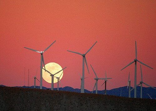 Moon Rise behind the San Gorgonio Pass Wind Farm by Chuck Coker via flickr