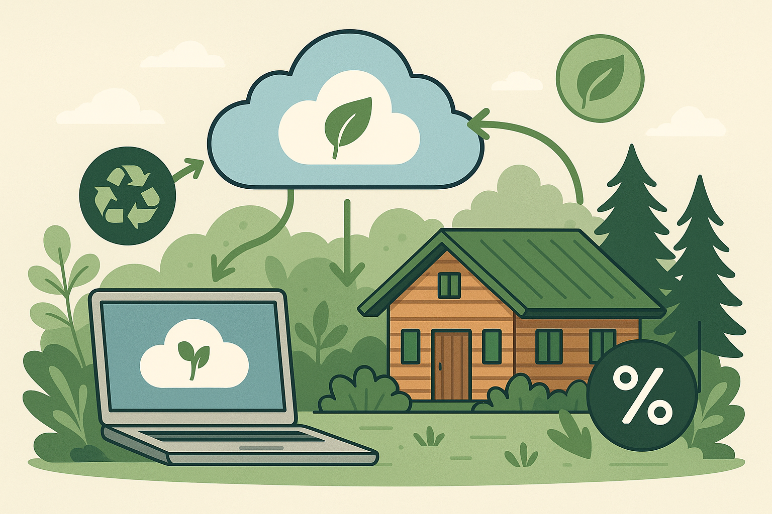 How Cloud Software Helps Small Eco-Lodges Minimize Their Carbon Footprints -- AI-generated illustration
