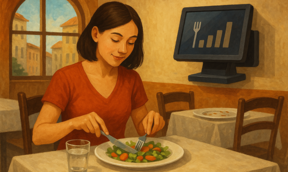 Eating Out Abroad? ePOS Systems Are Quietly Cutting Food Waste -- AI-generated illustration