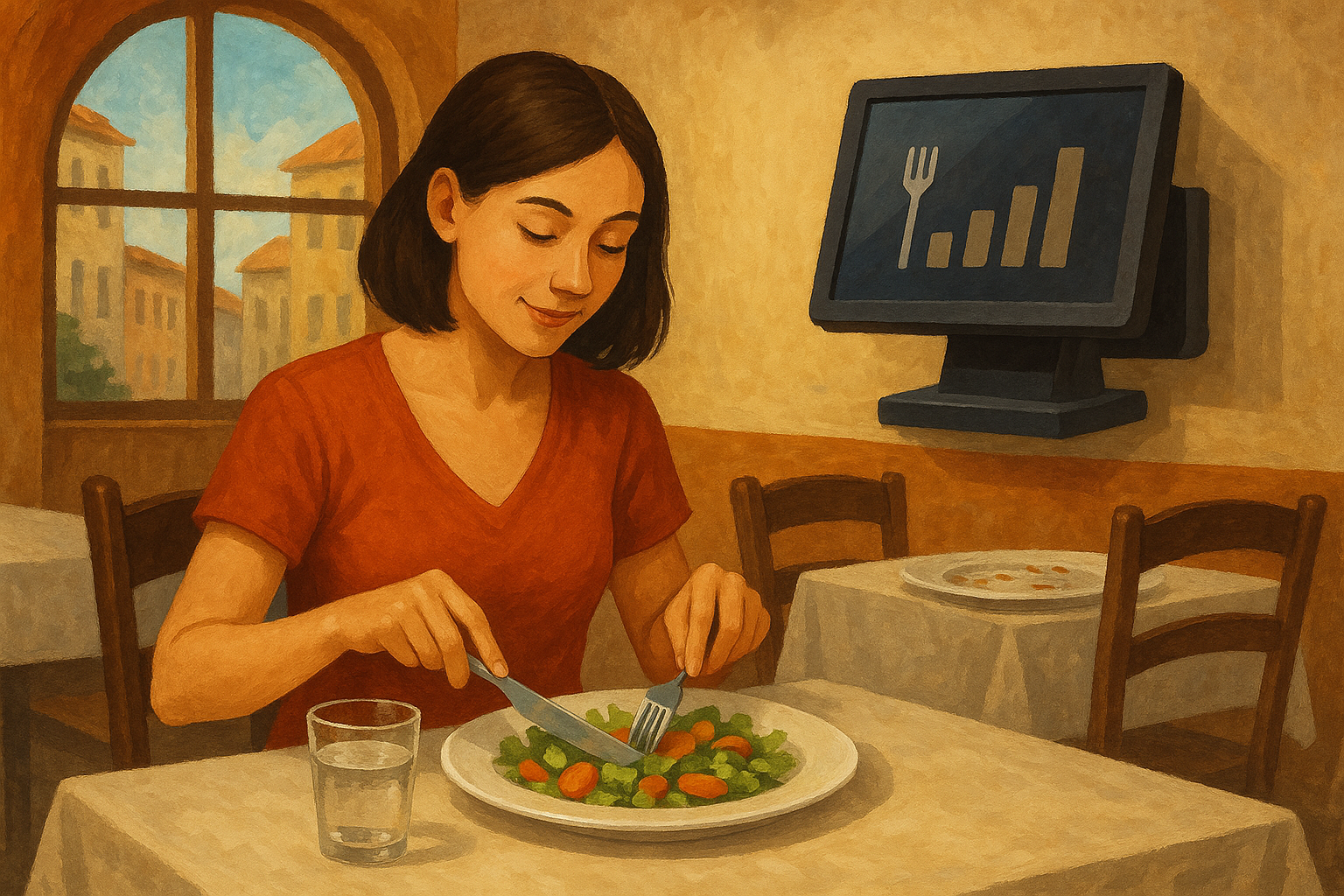 Eating Out Abroad? ePOS Systems Are Quietly Cutting Food Waste -- AI-generated illustration