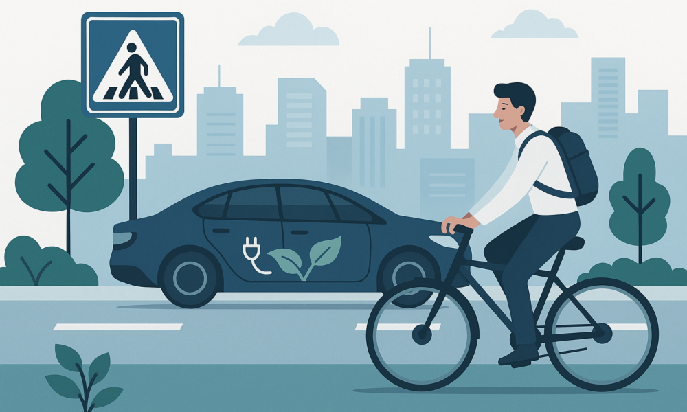 Sustainable Commuting in Loveland: Balancing a Lower Carbon Footprint With Road Safety -- AI-generated illustration