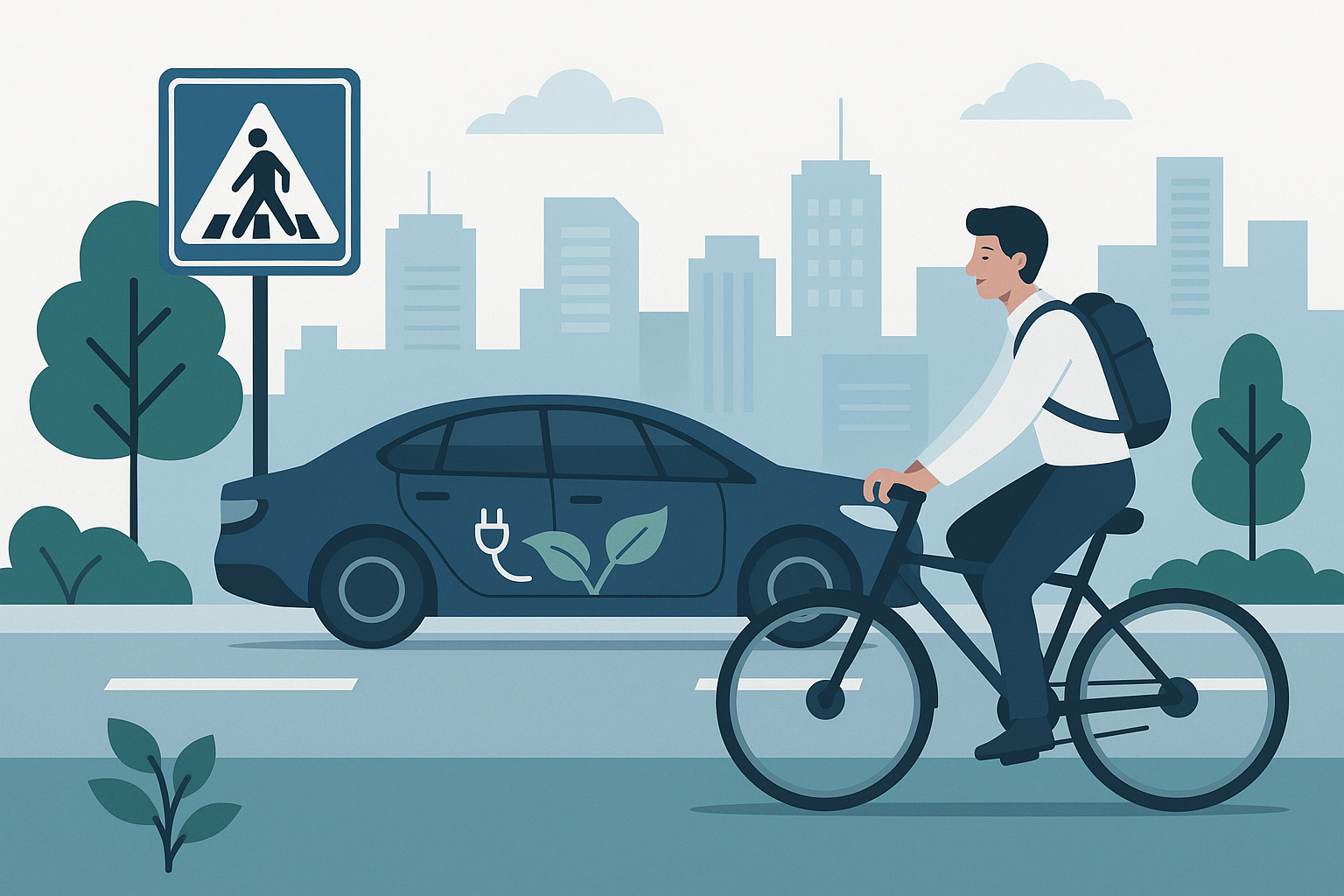 Sustainable Commuting in Loveland: Balancing a Lower Carbon Footprint With Road Safety -- AI-generated illustration